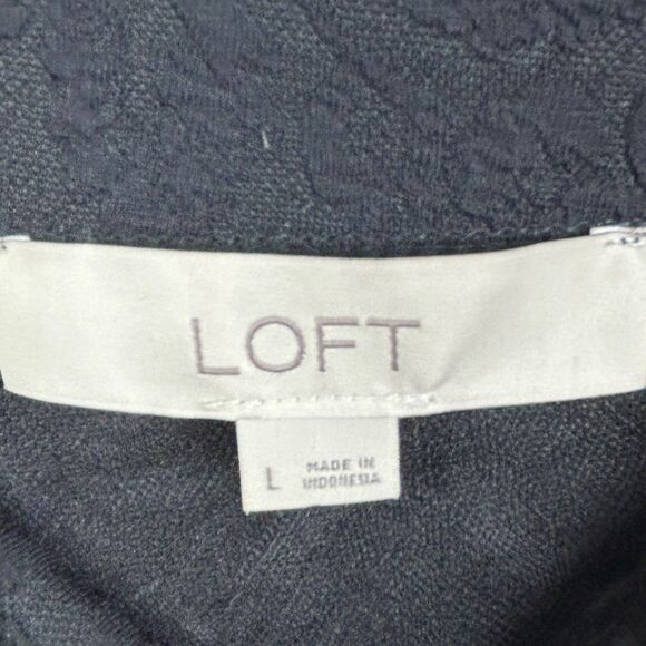 Loft Black Square Neck Puff Sleeve Floral Jacquard T Shirt Top Classic Gothic L - Picture 8 of 10